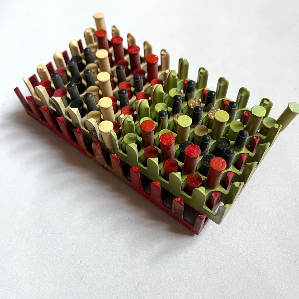 Red and Green Mixed Media Art Sculpture: brass & plastic & polka dots